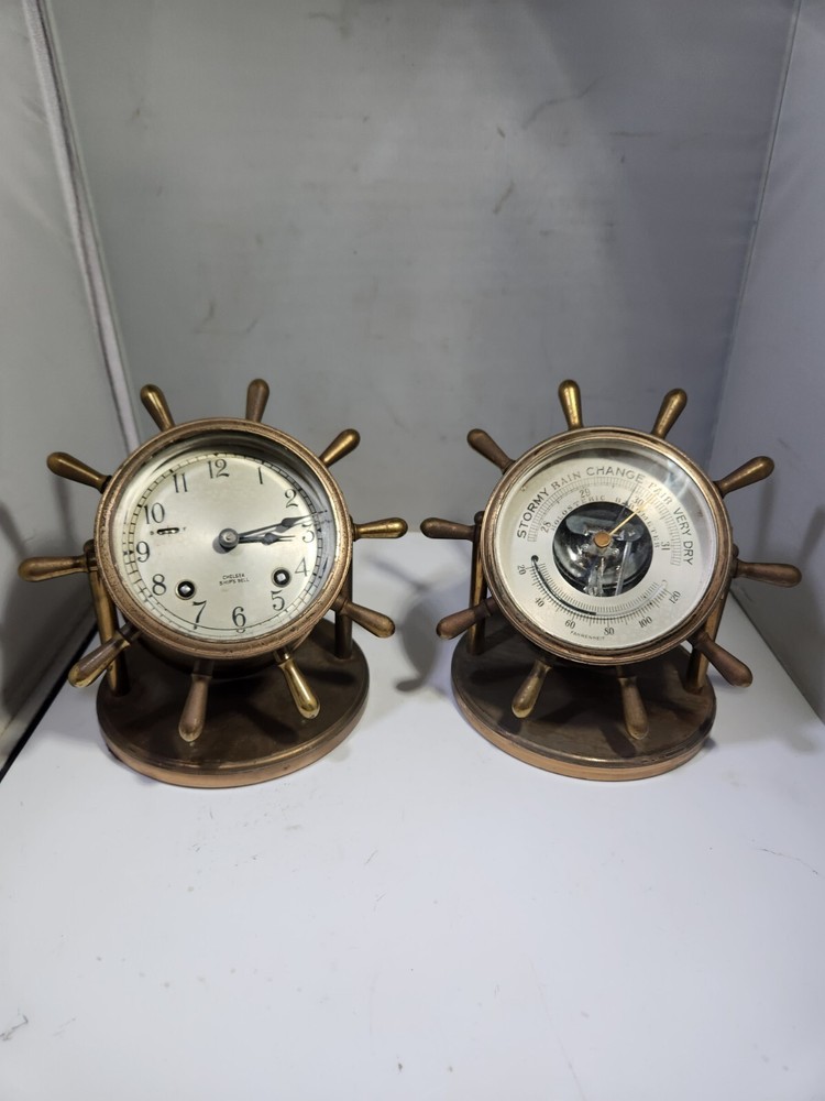 Chelsea Brass Ship Clock and Barometer Clock Set , Clock is Working