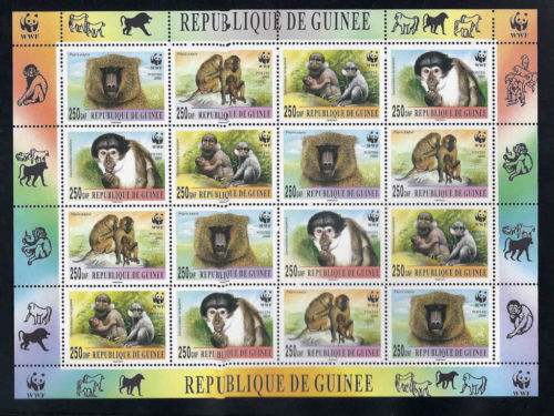 Guinea 2000 MNH Sheet, WWF, Monkeys, Wild Animals