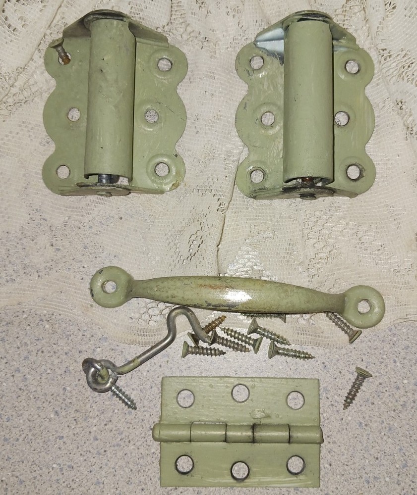 Vintage 1940's Metal Screen Door Spring Hinges Door Pull & Eye Hook