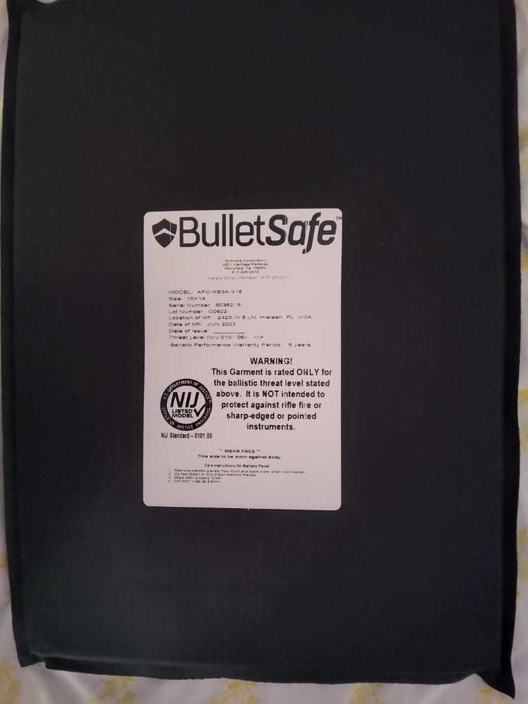 BulletSafe Bulletproof Backpack Panel Level IIIA