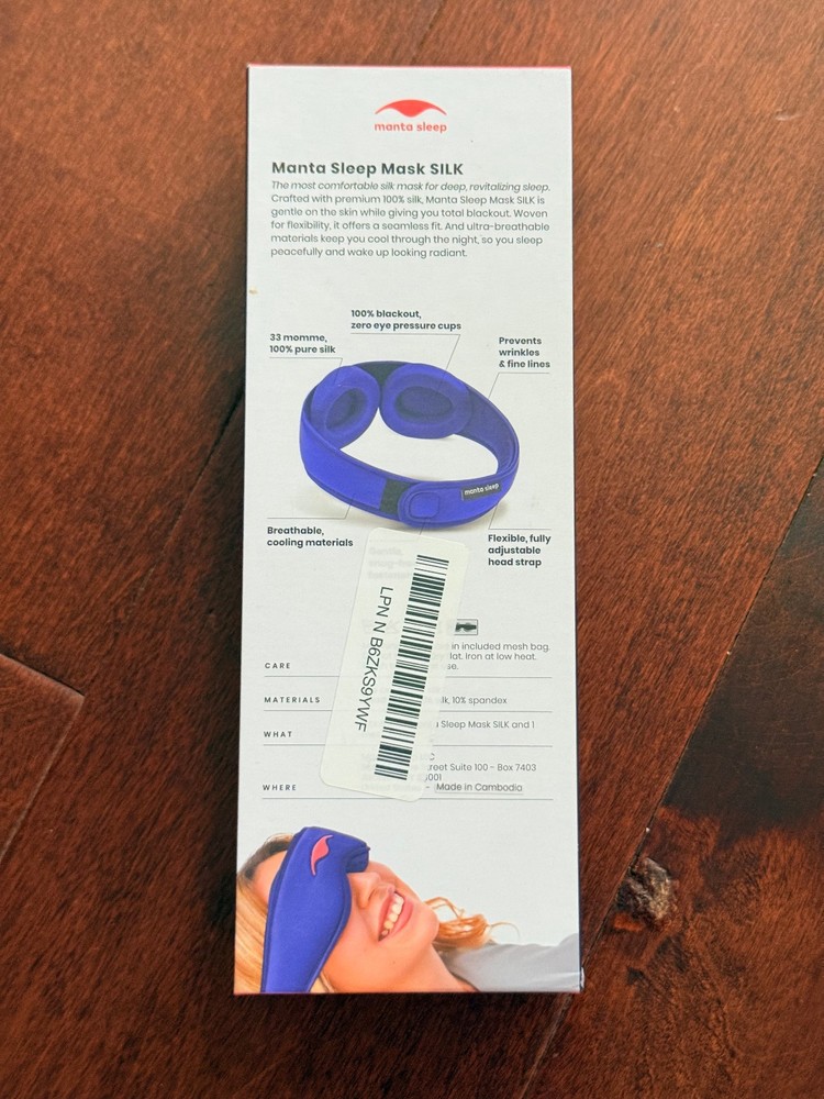 MANTA Premium Silk SLEEP MASK Blackout Light Blocking For Deeper Sleep-Open Box