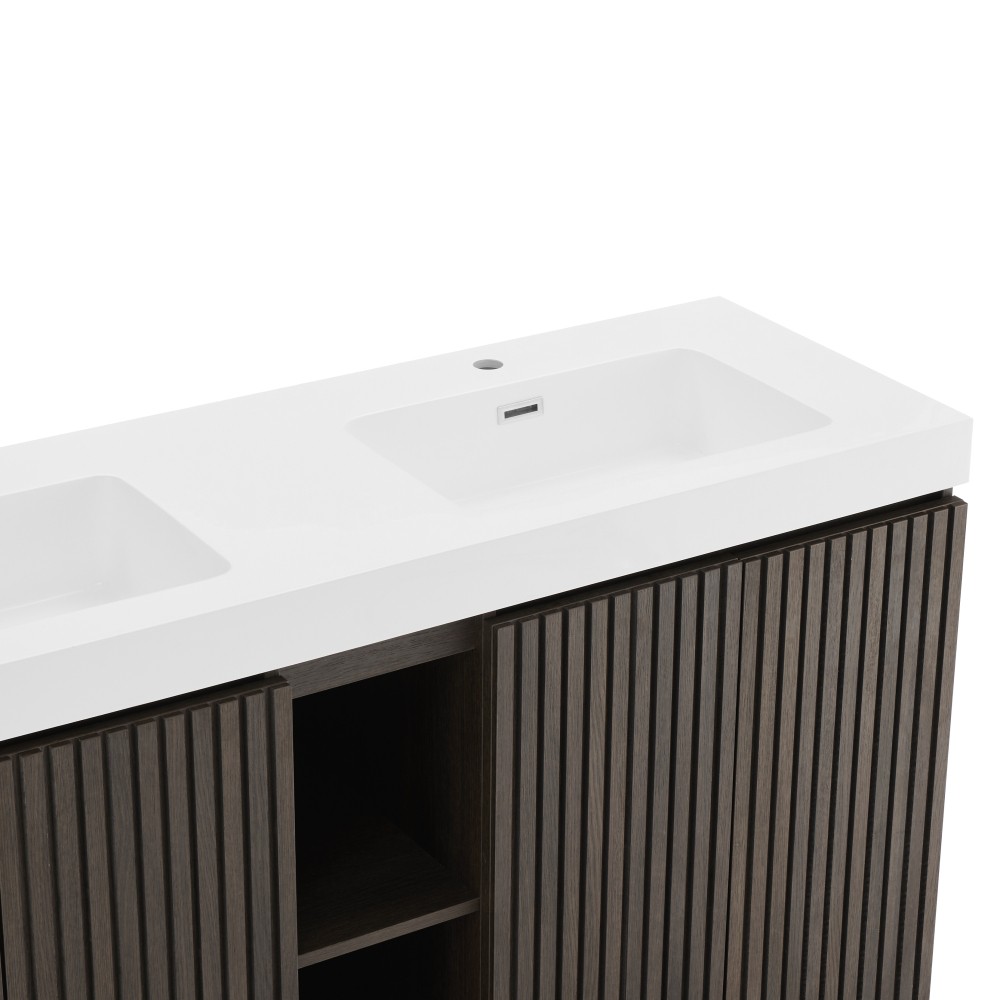 GALAN Winston Walnut Bathroom Vanity, Large Storage Freestanding Bathroom Vanity