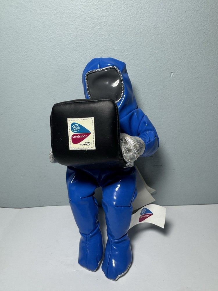 Intel Inside Centrino Glossy Blue Bunny People Plush Holding Laptop NWT