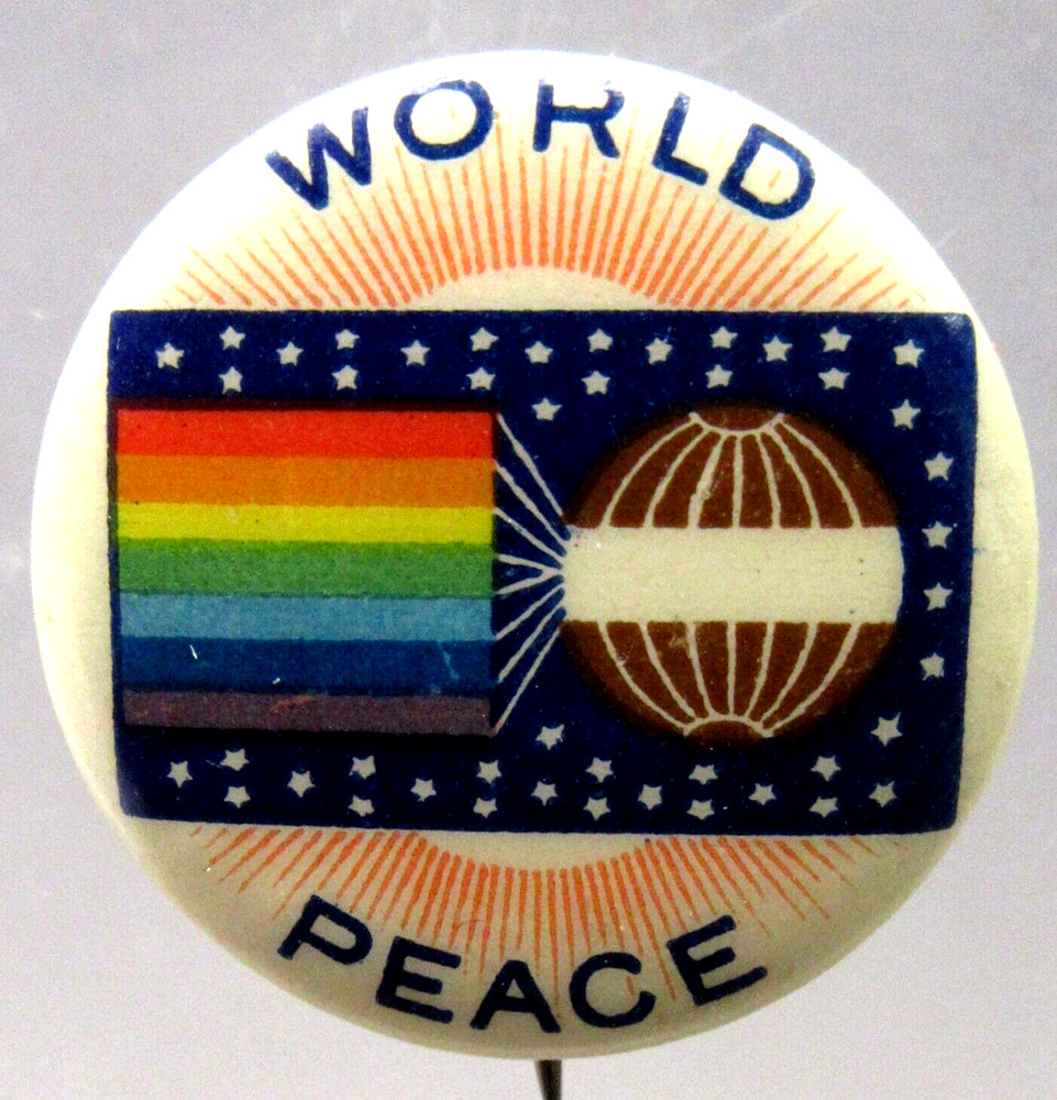 ca. 1913  WORLD PEACE 7/8" pinback button w/CORRECT item specific back paper fb