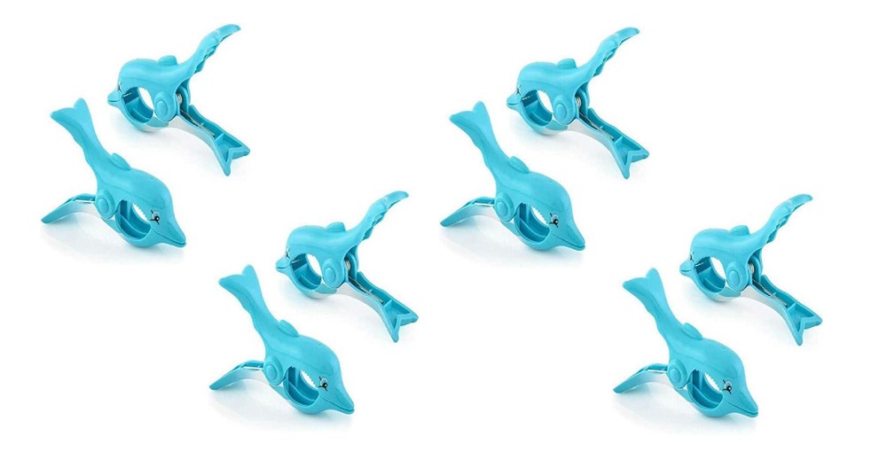 4 Pairs (8 Ct) Dolphin Style Beach Towel Holders, Clips, Beach