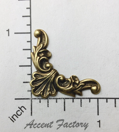 23613         4 Pc. Brass Oxidized Victorian Corner Jewelry Finding Stamping