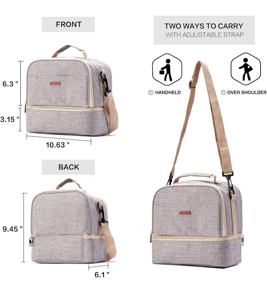 NEW Momigo Breast Pump Bag Backpack Cooler Double Layer Work Milk Storage Grey