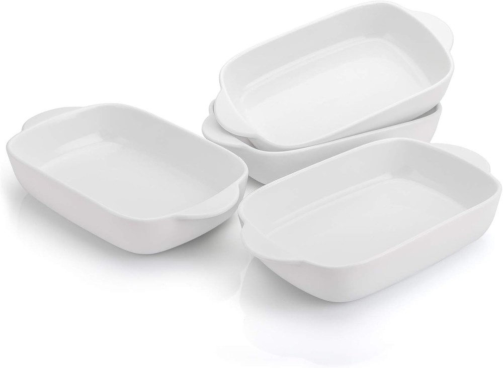 4 Pieces Bakeware Set White Porcelain Baking Dish Bowl 7.5 x 5 inch Rectangular