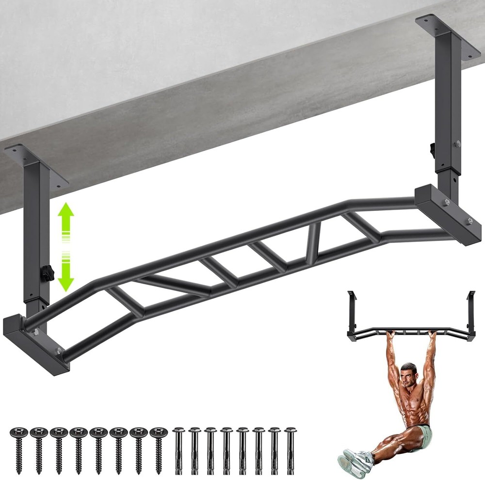 48" Ceiling Mounted Pull Up Bar, Heavy Duty Multi-Grip Chin Up Bar,Mounted
