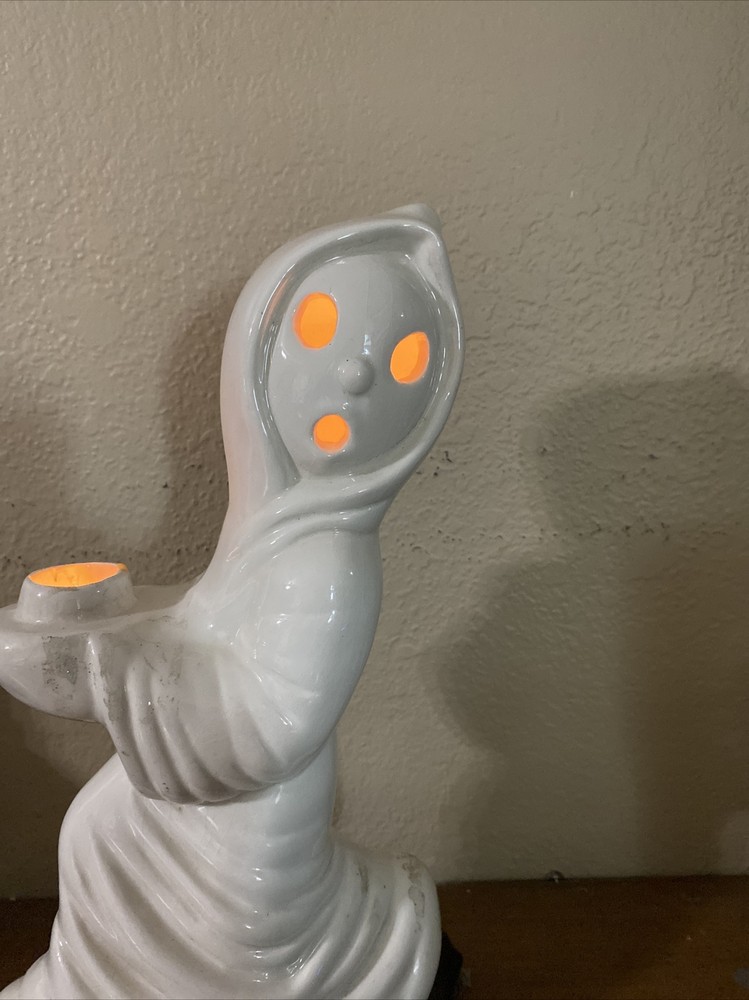 Vintage 1970s ceramic Halloween Light Lamp with ghost Running With Light Base