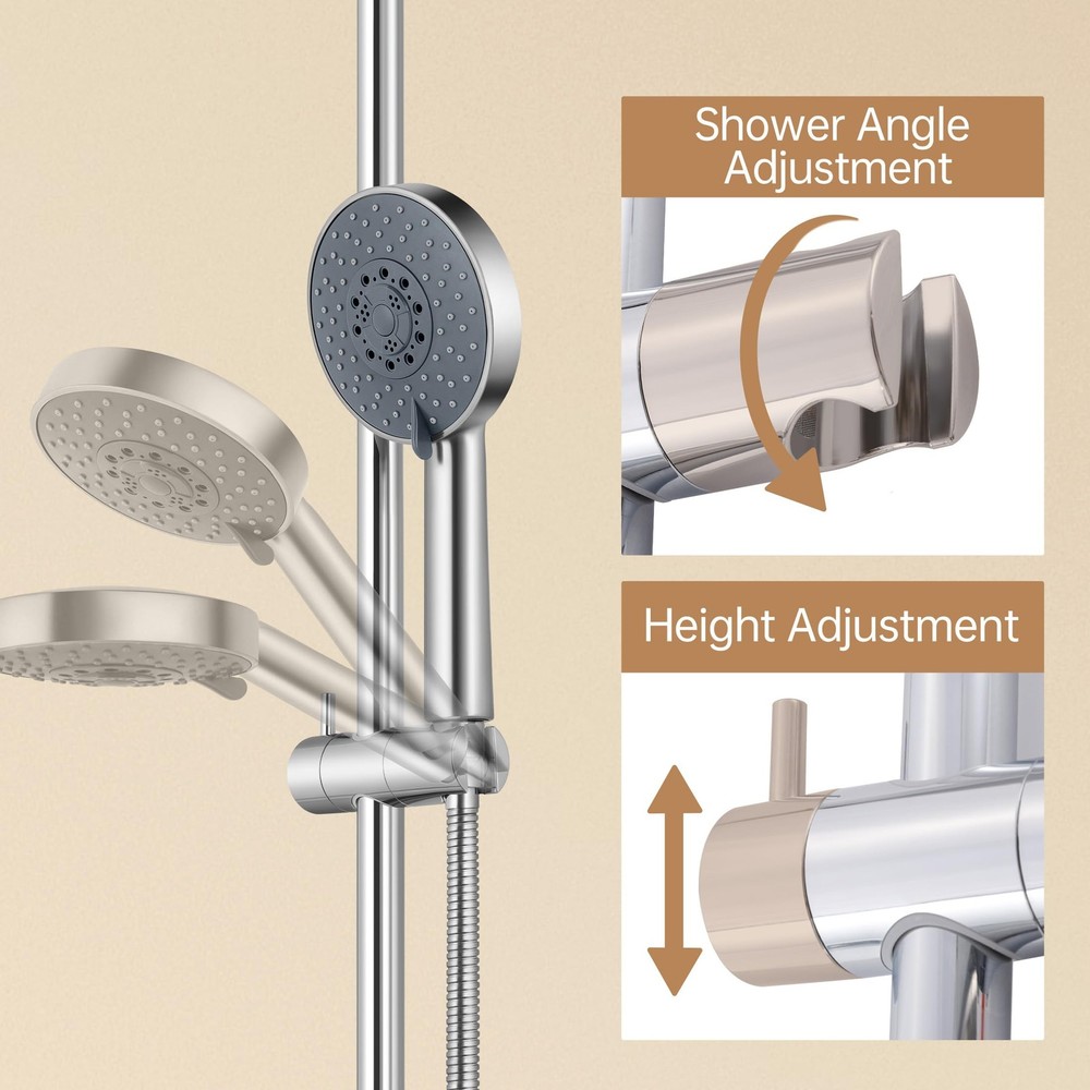 Shower Slide Bar with Five Function Massaging Hand Shower Head Adjustable Pol...