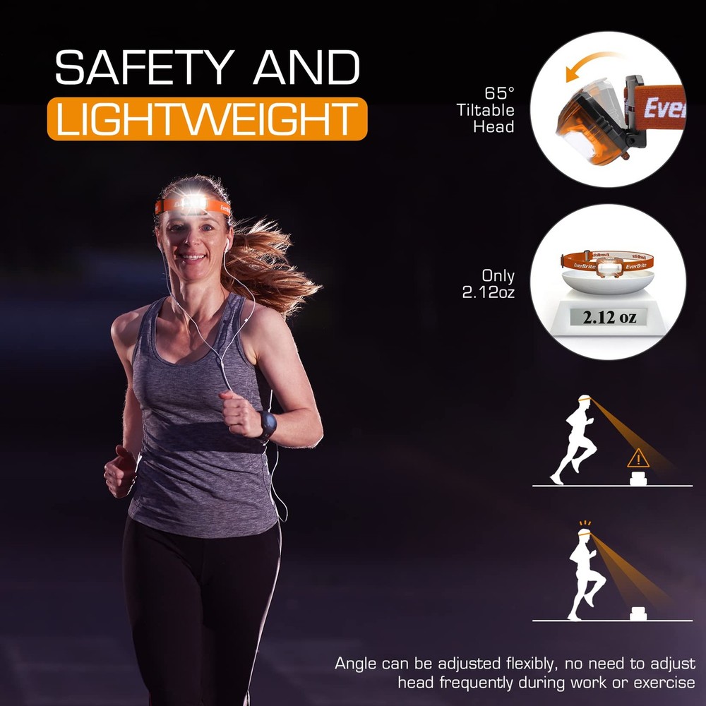EverBrite Headlamp, 2 Pack Kids Headlamp with Red Light adjustable, Orange