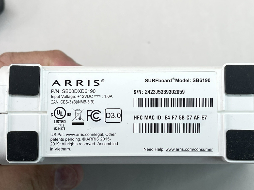 ARRIS Surfboard SB6190 - 32x8 Cable Modem - White NEW OPEN BOX