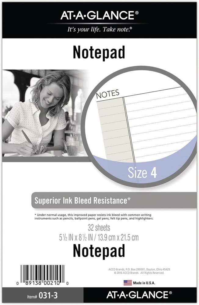 AT-A-GLANCE Day Runner Lined NotePad Pages, 87275 Small, White-cream