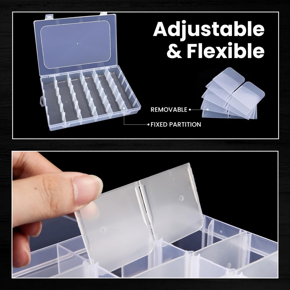 8pack 36 Grids Plastic Clear Organizer Box bead Storage Containers with Adjus...