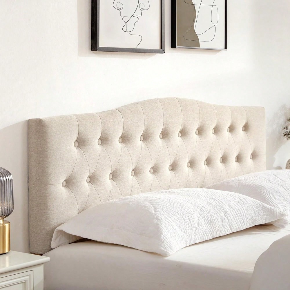 Beige Twin XL Tufted Fabric Headboard