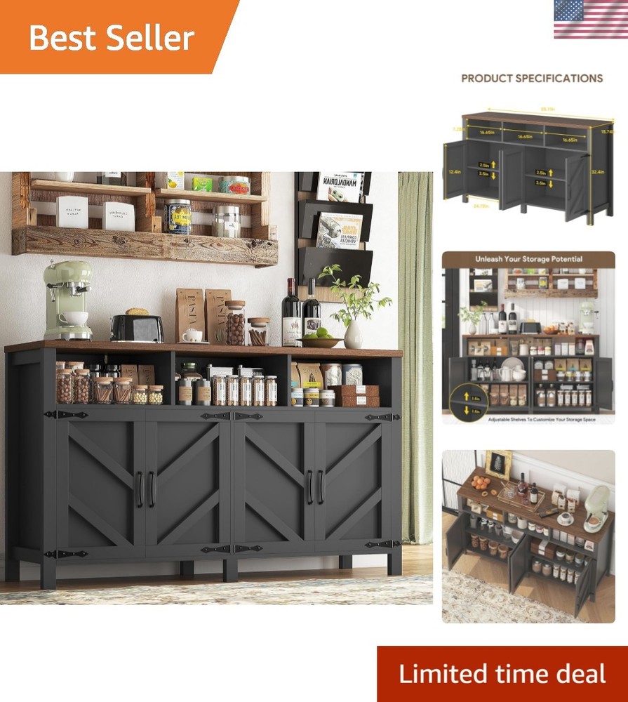 Buffet Sideboard with Storage Farmhouse with 4 Doors, 55'' Large Kitchen Stor...