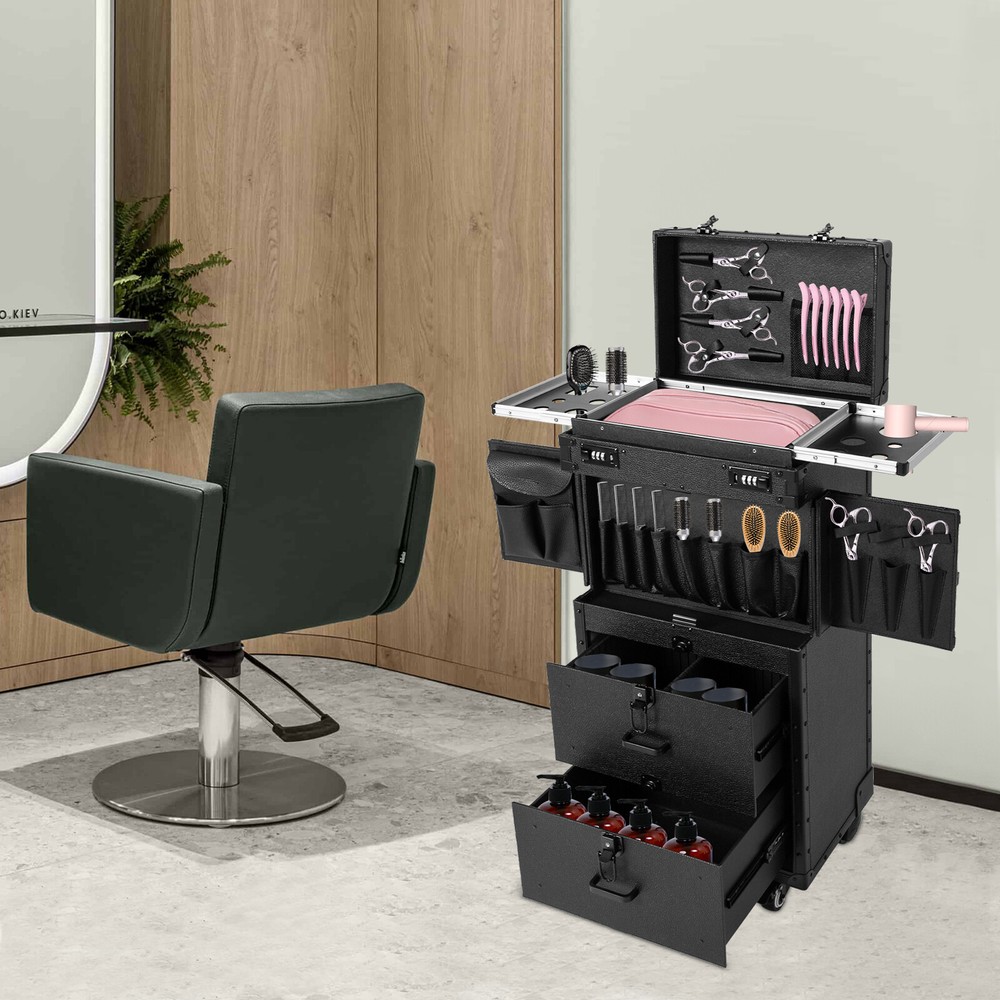 Floor Standing Rolling Makeup Case Cosmetic Trolley Makeup Storage Organizer Box