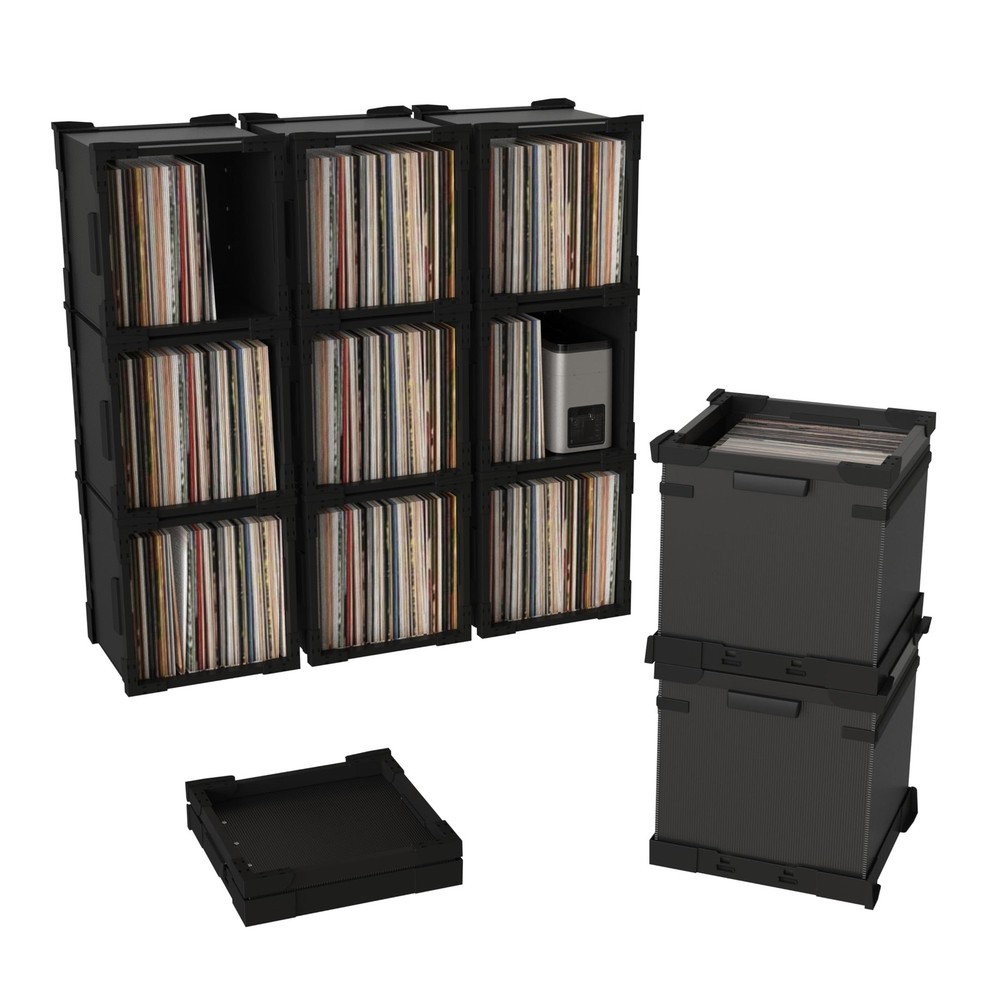 FlexiCube Vinyl Record Storage Box – Stackable Organizer for 12” Records, Hol...