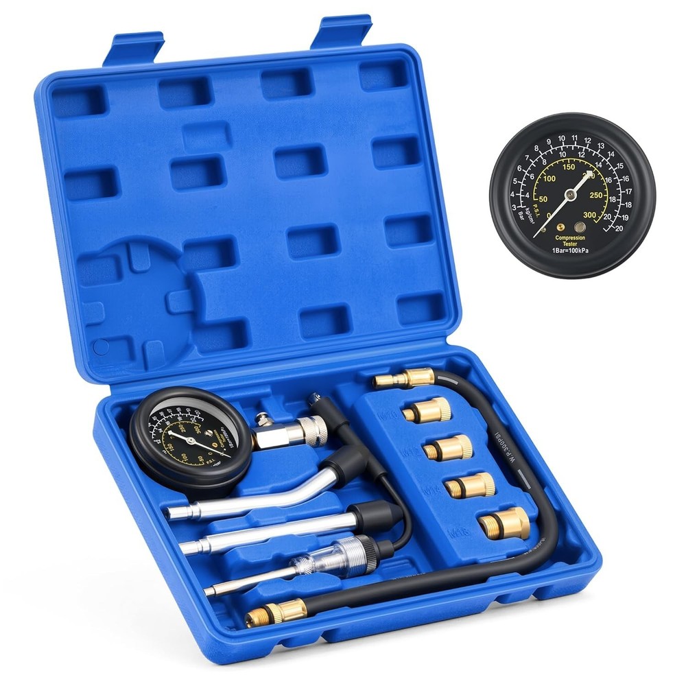 9-Pc Engine Compression Tester Kit with Spark Plug Tester & Adapters for Prec...