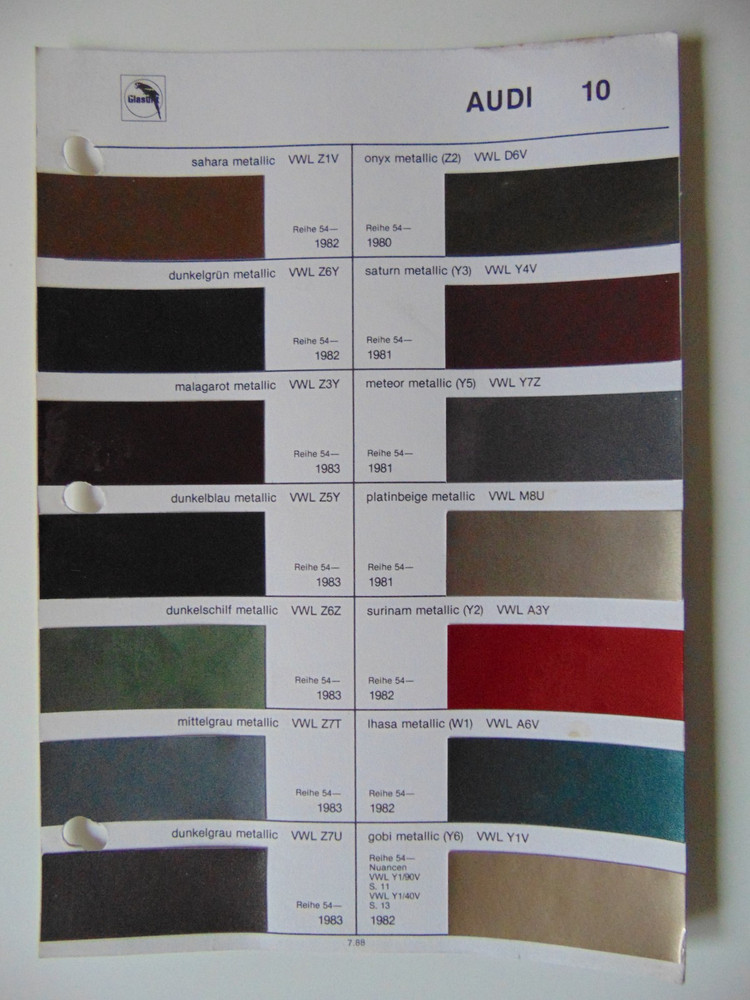Original Glasurit Audi Paint Chips Sheet - 1980-1983
