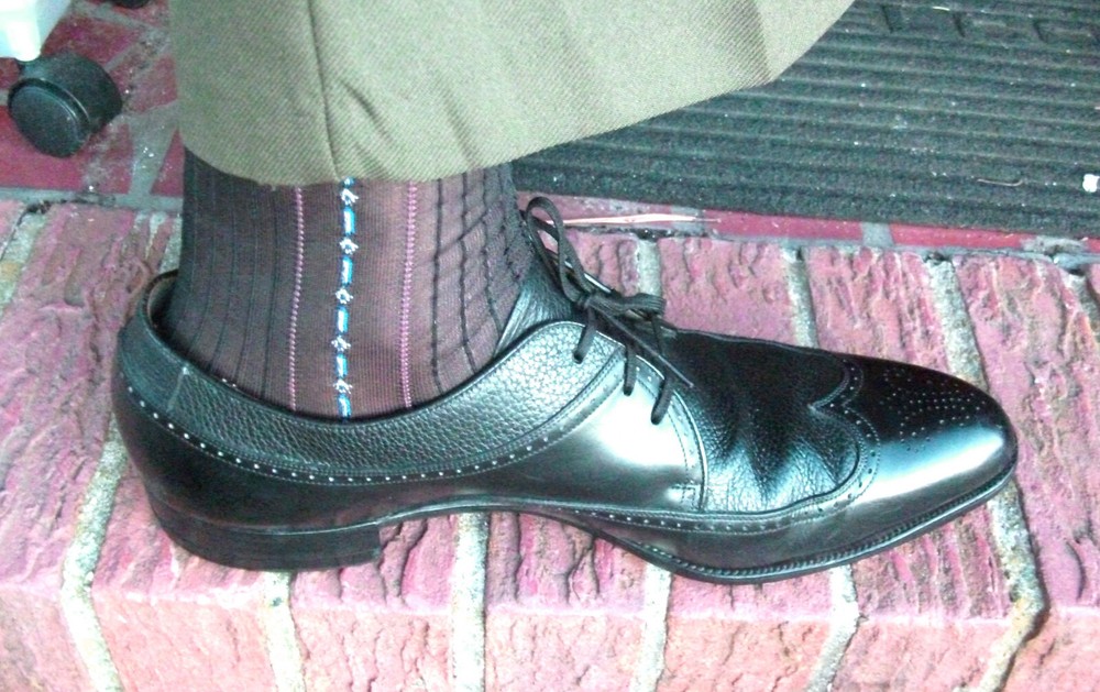 Mens Sheer Nylon Thick N Thin Socks, Cap Toe / Heel Clock Pattern Black SZ 10-13