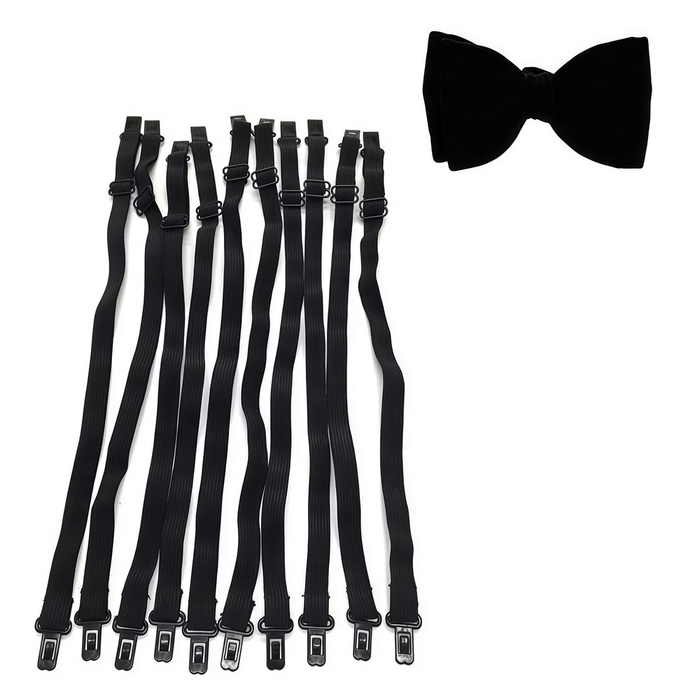 SYBL 10PCS Black Bow Tie Extender Straps Adjustable Elastic Medium,