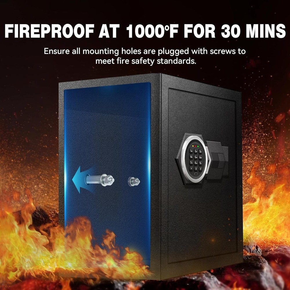 Fireproof Home Safe Box- Steel Digital Combination Lock Security Box with Type-C