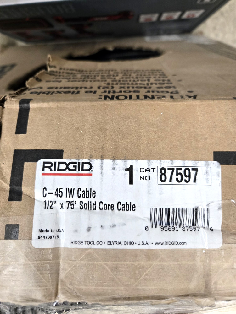 RIDGID C-45 Solid Core Cable -1/2"X75 ft (87597) *NEVER USED IN BOX*