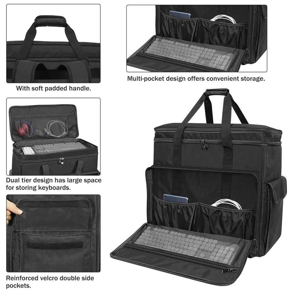 Double-Layer Desktop PC Tower Carrying Case, Travel Storage Bag for Computer ...