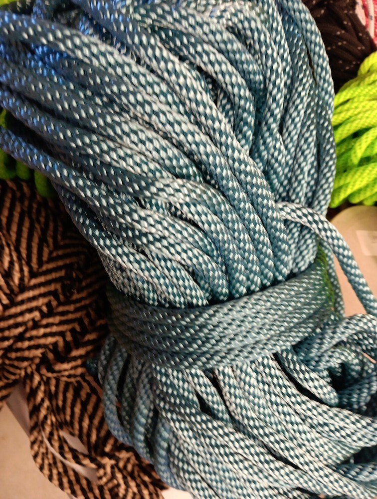 3/8” x 72ft. Solid Braid Polyester Rope. Made in USA. Light Blue