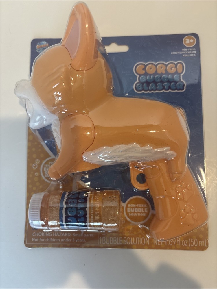 Corgi bubble blaster. Non toxic bubble solution. Battery operated