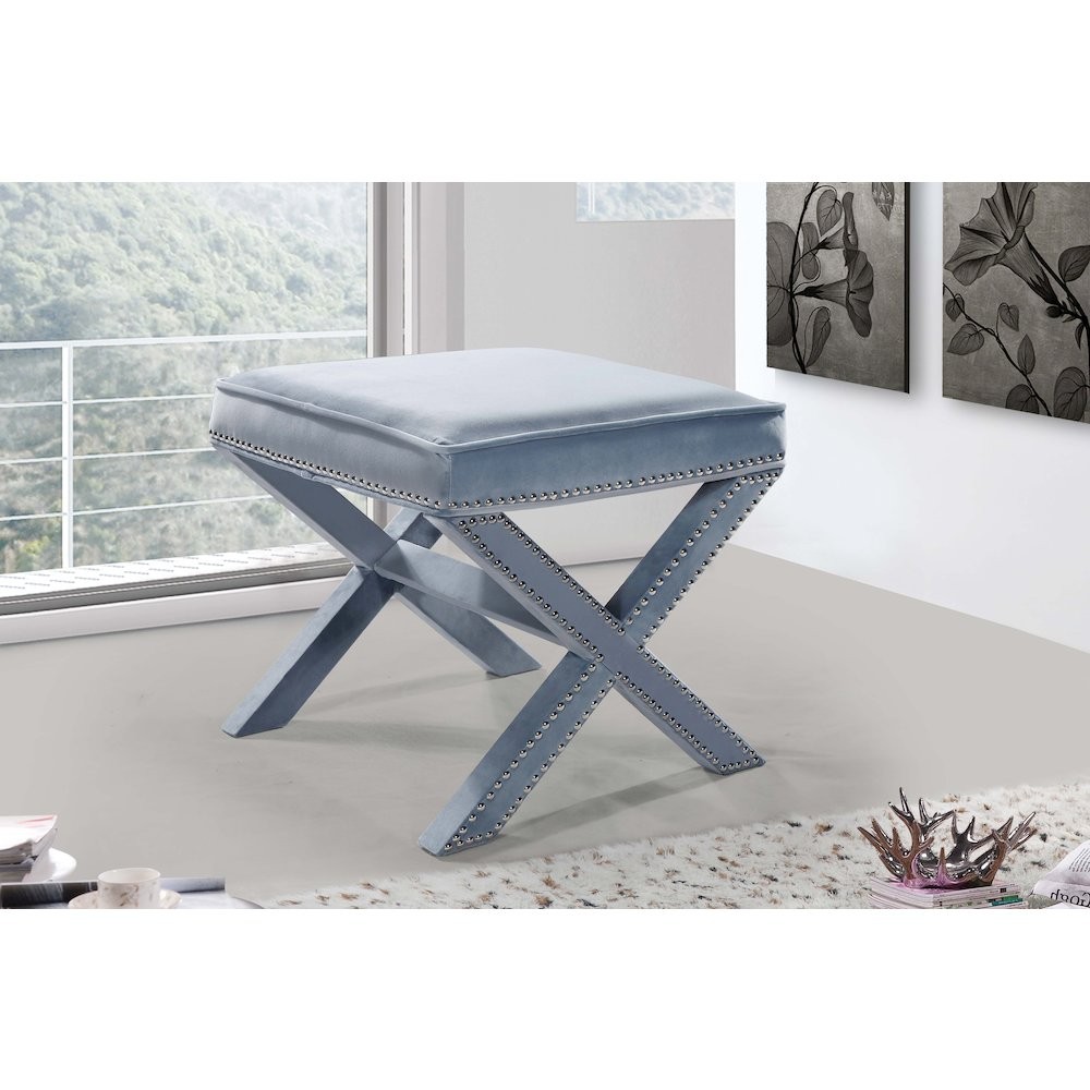 Nixon Sky Blue Velvet Ottoman/Bench