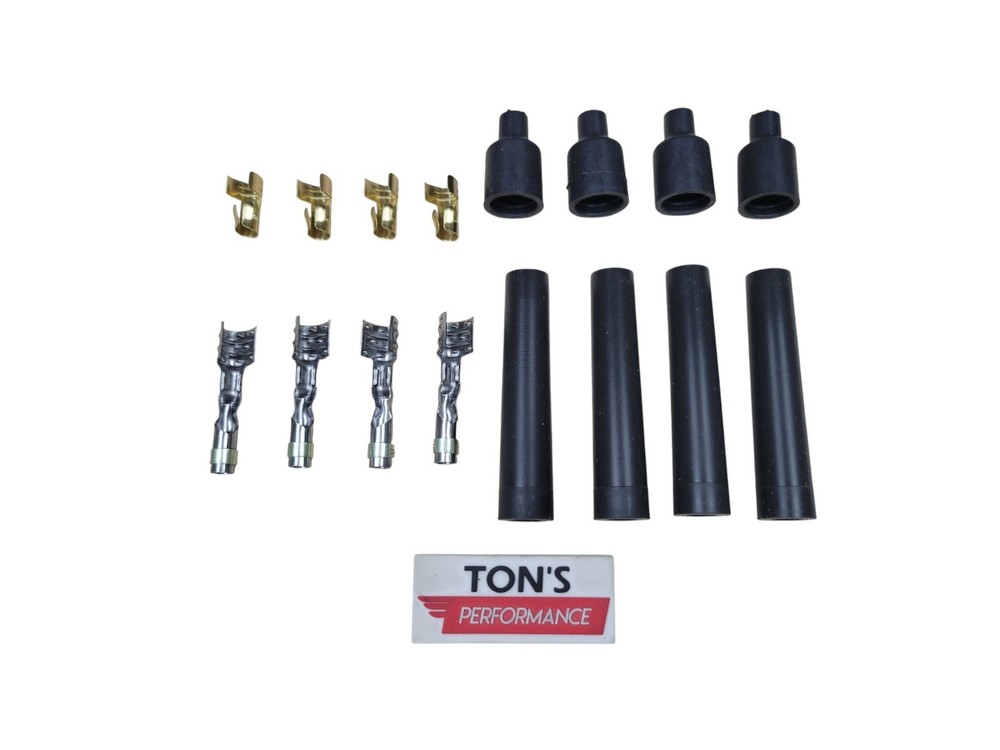 4 Cylinder Black Rubber Spark Plug Boot Kit Stainless & Brass Ends Universal