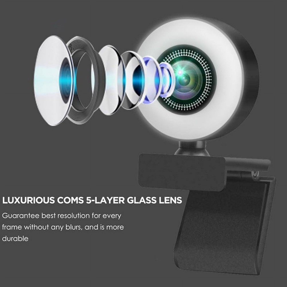 2K Webcam with Microphone for Desktop USB Streaming WebCam - Touch Light + Stand