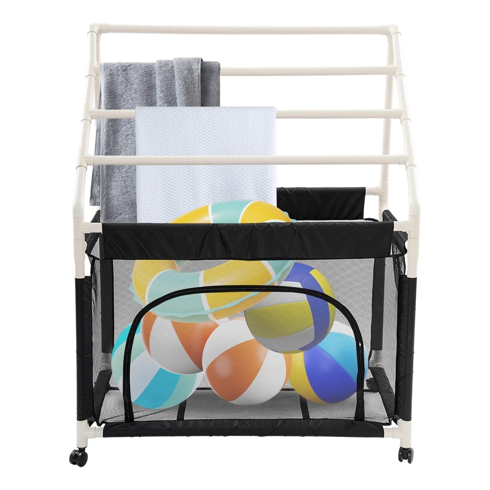 Rolling Pool Noodle Storage Organizer Bin with Mesh