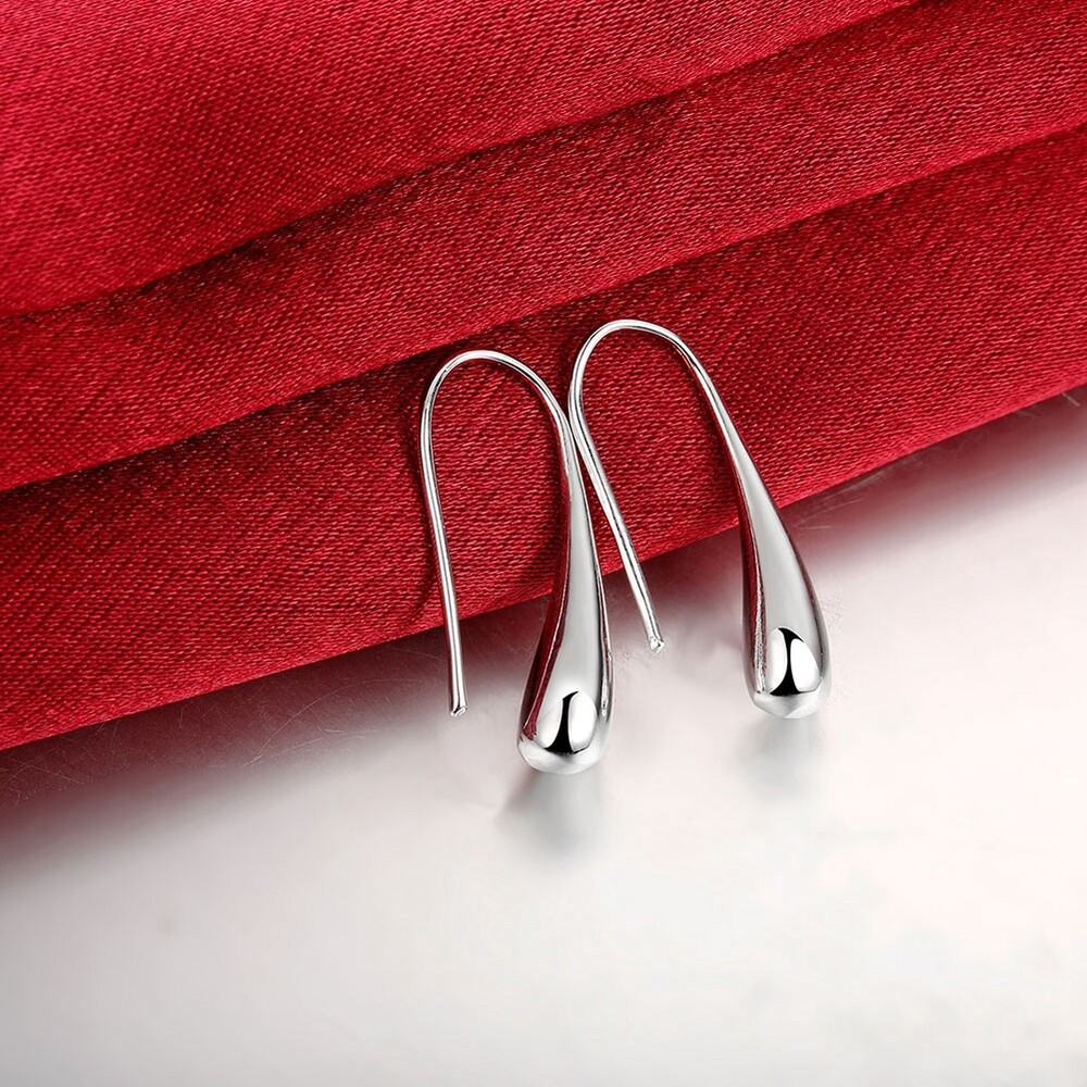 2PCS 925 Sterling Silver Threader Drop Dangle Hook Earrings teardrop hanging