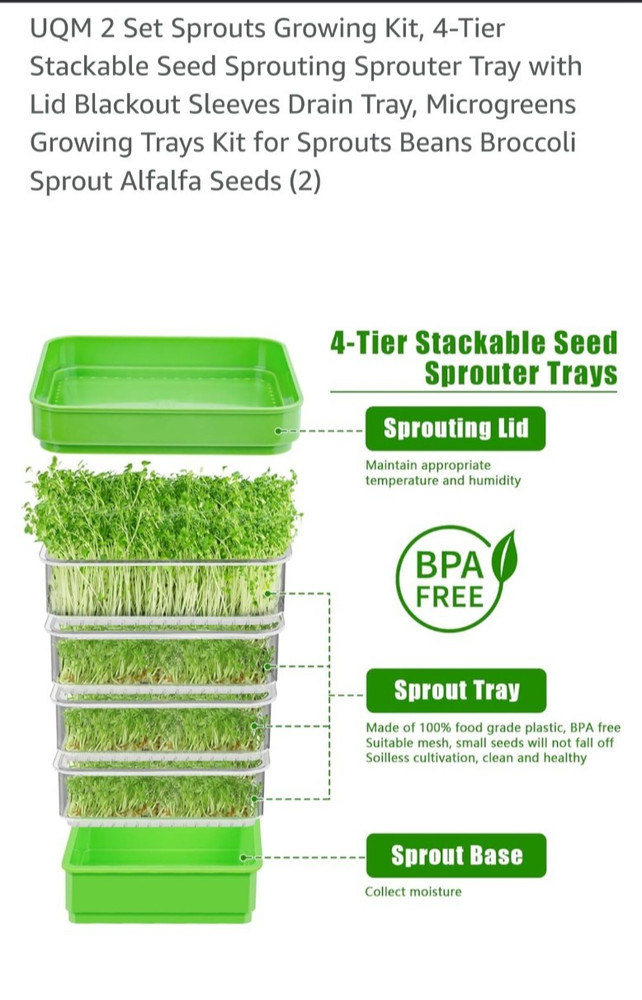 UQM2 Sprouts Growing Kit 2 Available 4 Tier Stackable New Box & Blackout Cover