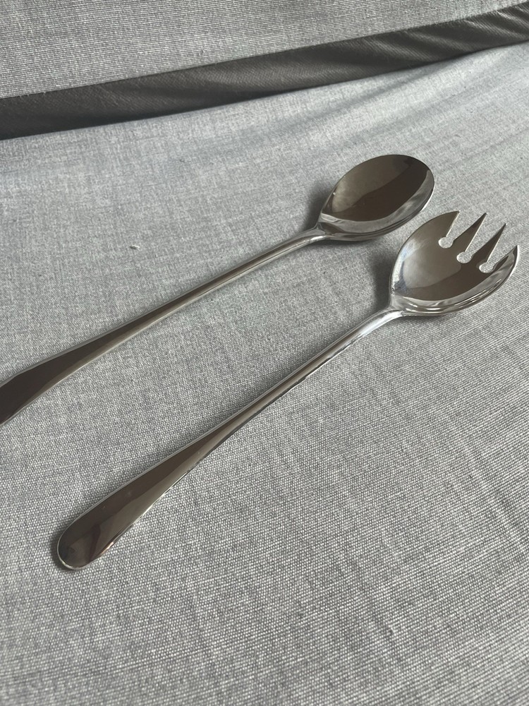Italy Silver Plated Solid 9”Serving Set Salad Spoon and Fork Italian Vintage EUC