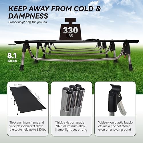 Lightweight Folding Tent Camping Cot Bed with Lever Lock, Easy Setup Black