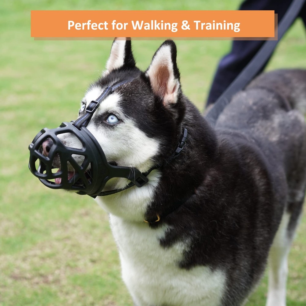 BARKLESS Dog Muzzle, Basket Muzzle for Biting, Chewing and L, Black