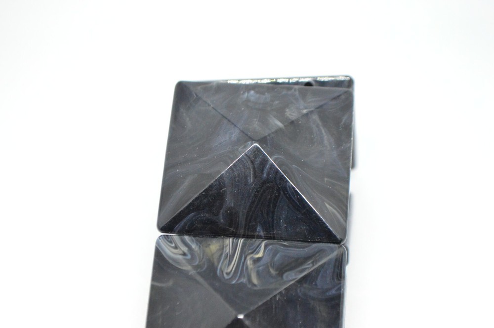 Black White Marbled Acrylic Large Square Stretch Bracelet
