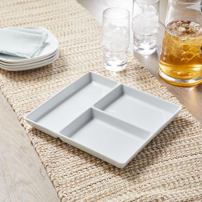 Porcelain Rectangular Divided Tray Microwave Dishwasher Oven Safe Elegant Design
