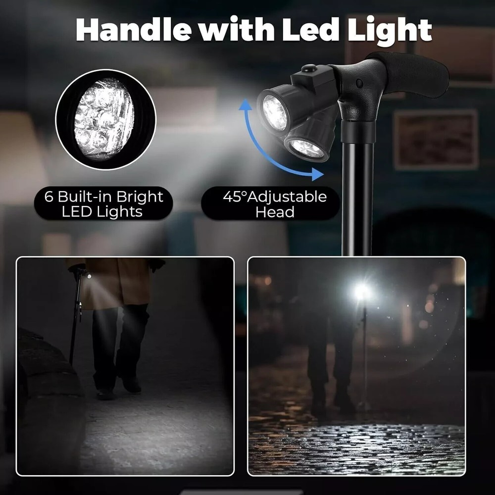 New Folding Walking Cane with LED Light Adjustable Walking Stick