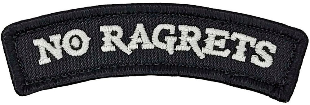 NO RAGRETS TAB ROCKER EMBROIDERED PATCH ||2PC HOOK BACKING 3.5"x1"