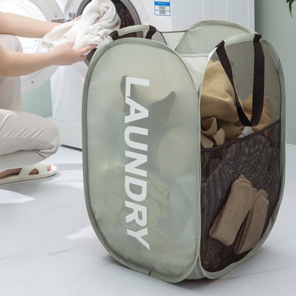 Pop Up Laundry Baskets 2 Pack Mesh Laundry Hampers with Handles Collapsible C...