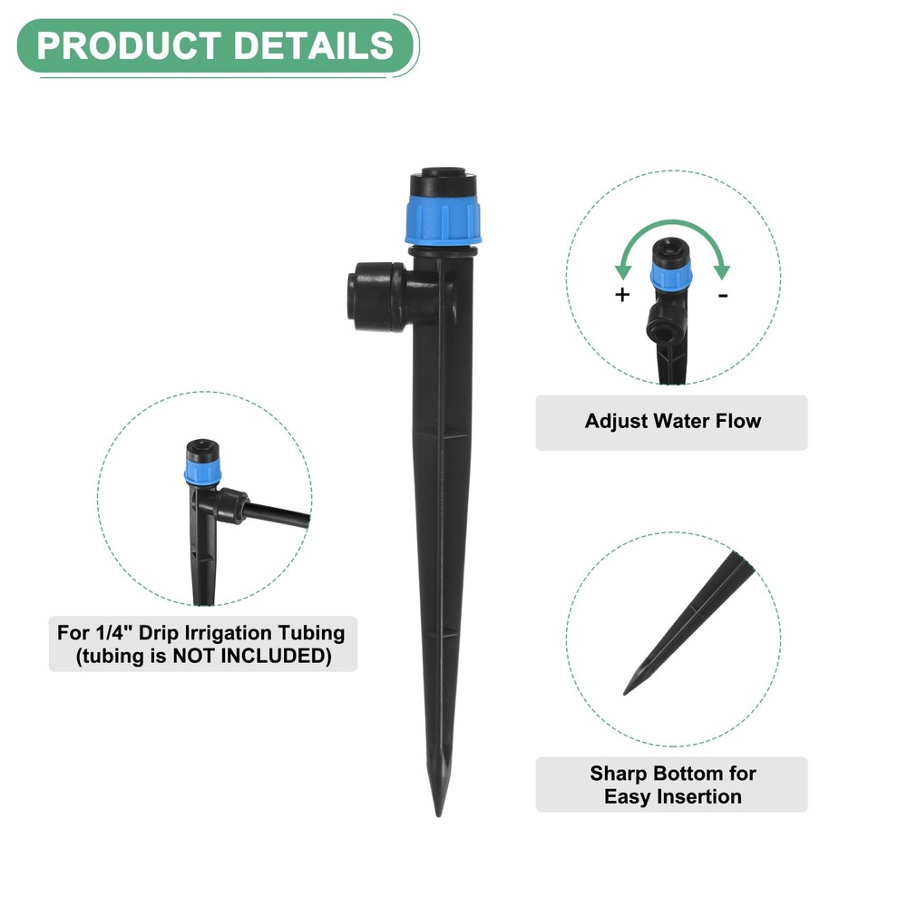 25-Pack Drip Irrigation Emitters, Adjustable 360 Degree Drippers, Blue