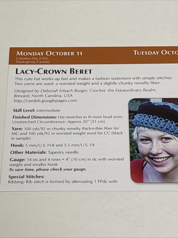 Lacy Crown Beret Crochet Pattern Card Page
