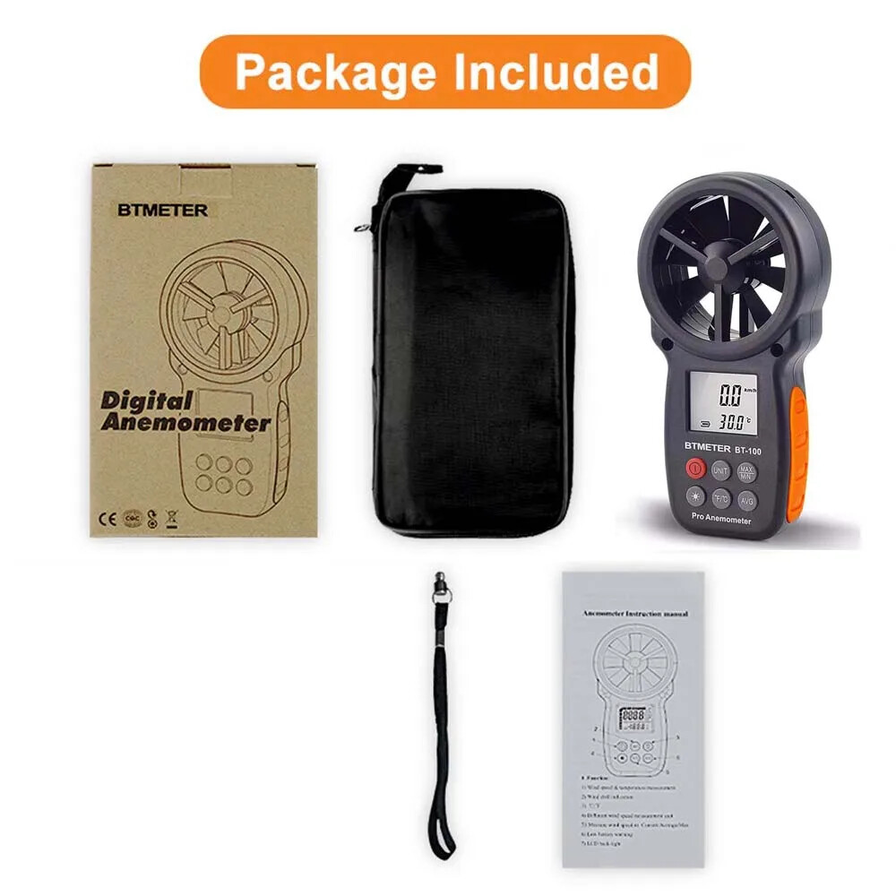 Digital Anemometer Handheld Wind Speed Meter Thermometer with Backlight LCD