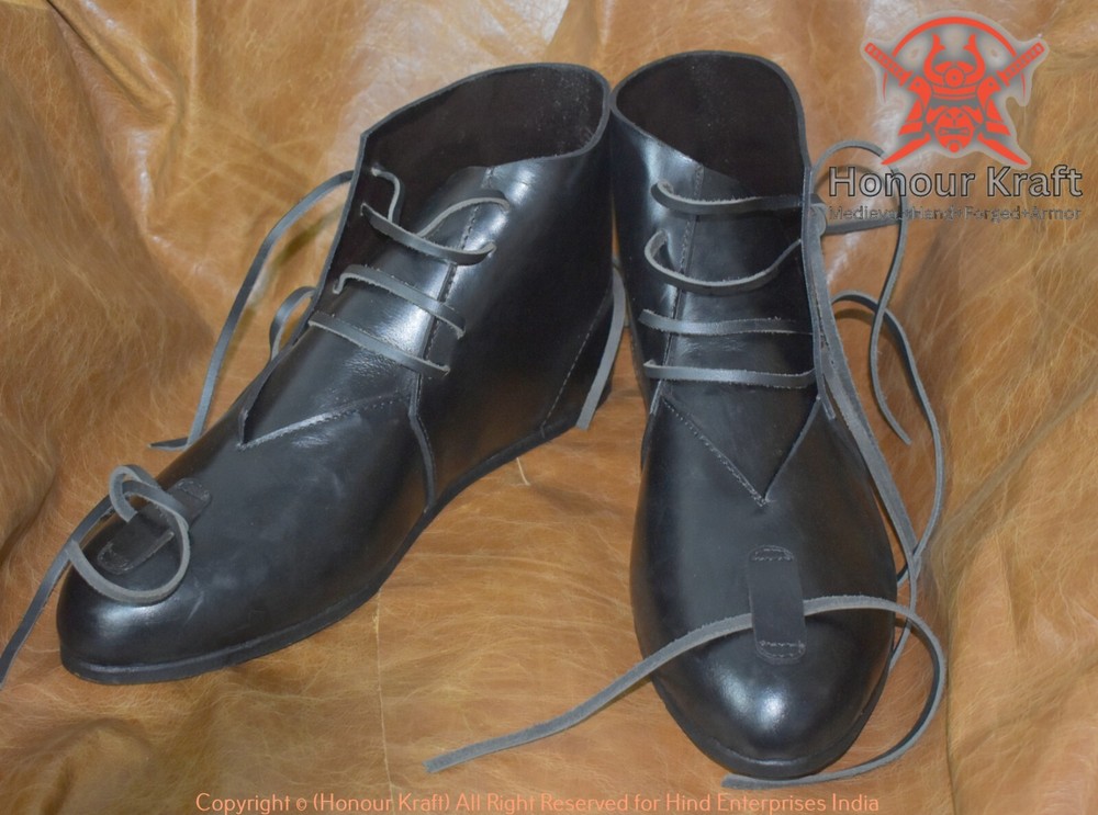 Medieval Style Leather Ankle Boots - Ideal for Reenactment Combat